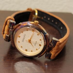 Womens Adolfo Quartz Swiss Movement Genuine Leather Wristwatch